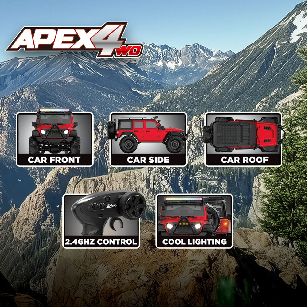 HB R1601 RC Car 1:16 2.4G 4WD Off-Road Remote Control Cars with LED Crawler Trucks Climbing Vehicle Model Toys for Kids Adult.