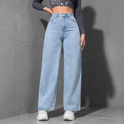 Jeans Women Vintage Wide Leg Pants Denims High Waist Washed Distressed Basics Straight Trousers 2025 Streetwear Floor Length.