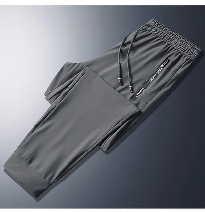 Men Summer Thin Ice Silk Pants Loose Style Workwear Casual Quick Dry Sports Pants Long Breathable High Elasticity.
