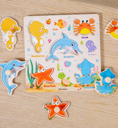 Montessori Baby Toys Wooden 3d Puzzle Cartoon Animal Intelligence Jigsaw Puzzle Early Learning Educational Toys for Children.