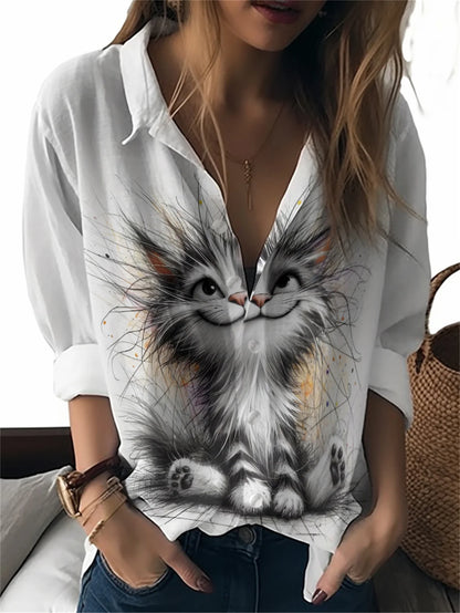 Women's Long Sleeve Shirt Cute Pink Leopard Cartoon Print Casual Button Lapel Casual Tops.