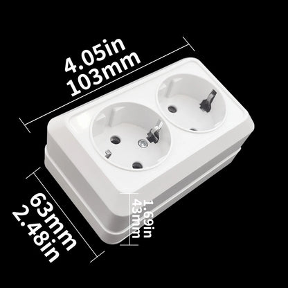 WESA Weiße Wandoberfläche, 2-Steckdosen, EU-Außensteckdosen mit Erdungssteckdose, flammhemmende Farbe aus Kunststoff.