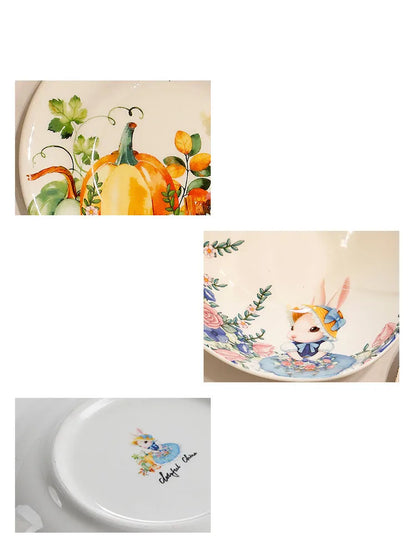 Creative Pumpkin Rabbit Pattern Tableware Garden Style Ceramic Plate Home Cute Dinner Plate Salad Bowl Kitchen Accessories.
