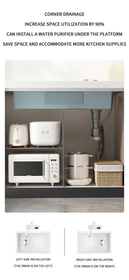 White Stainless Steel Kitchen Sink with Digital Display Multifunction Waterfall Faucet large Wash Basin for Kitchen Accessories