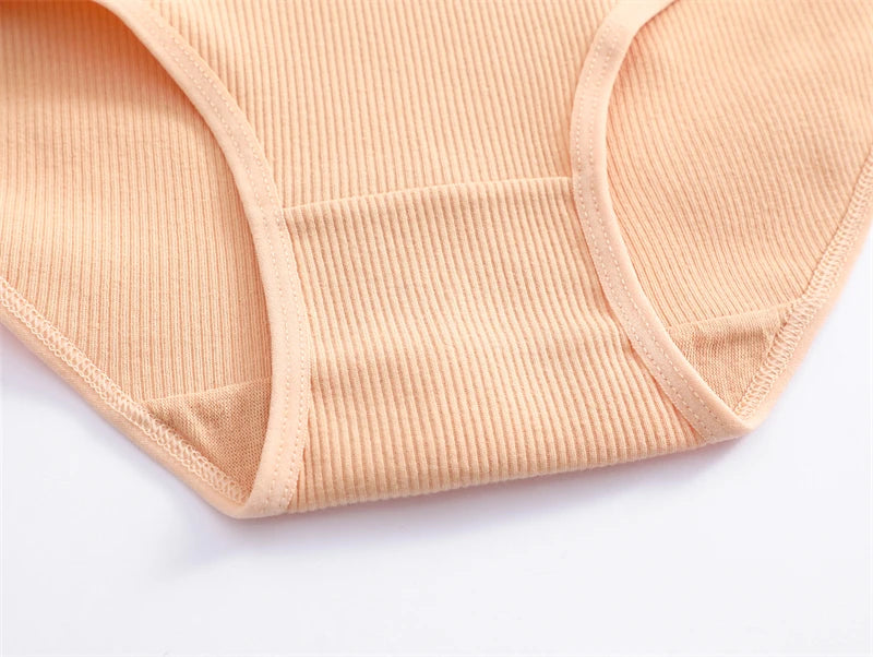 4Pcs/Set Women's Ribbed Striped Cotton Briefs Plus Size Panties Lady High Waist Breathable Underwear Solid Lingerie Shorts S-XXL