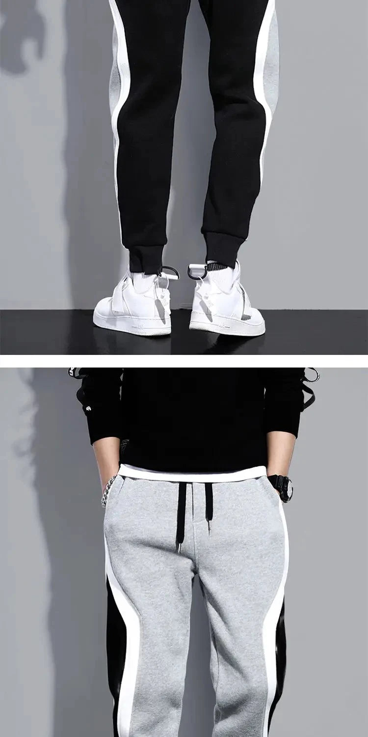 Autumn Men's Wide Loose Casual Pants Mens Patchwork Nine-point Sports  Elastic Rope Breathable Tie-foot Trousers.