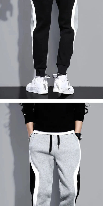 Autumn Men's Wide Loose Casual Pants Mens Patchwork Nine-point Sports  Elastic Rope Breathable Tie-foot Trousers.