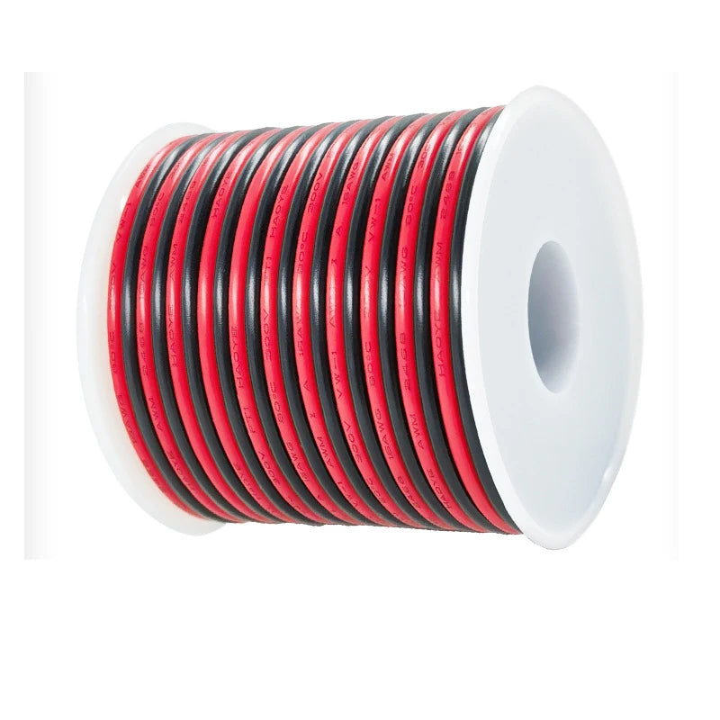 10M~50M 16 18 20 22 24 26 28 30AWG 2Pins Copper Wire DIY LED Lamp Connector Red & Black Flat Ribbon Cable 300V 80C.