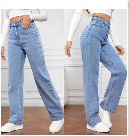 Women's Hot Sale High Waist Stretch Washed Denim Fashionable Straight Jeans Women's Pants women jeans black pants woman clothing.