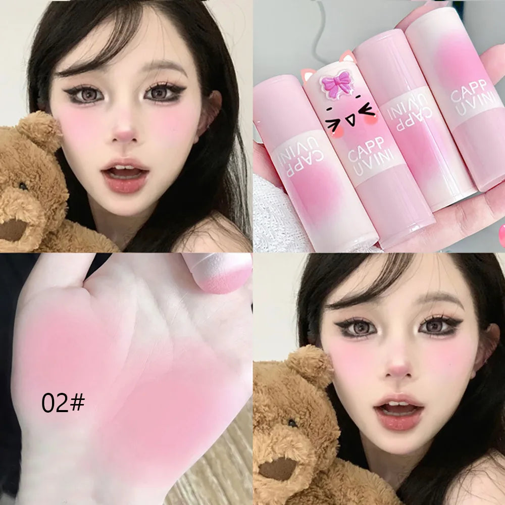 CAPPUVINI Blush Stick Soft Face Brightening Contouring Shadow Blusher Powder Peach Pinkish Cheek Tint Korean Makeup Cosmetics.