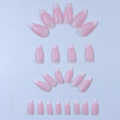 24PCS- French white border almond nails-Whitening Nail Art Set With Detachable Fake Nails For Festival- Date And Daily Wear.