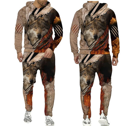 Wolf 3d Printed Hoodie Pants Suit Male Autumn and Winter Casual Sweashirt Pullover Men Tracksuit Set Fashion Men's Clothing Suit