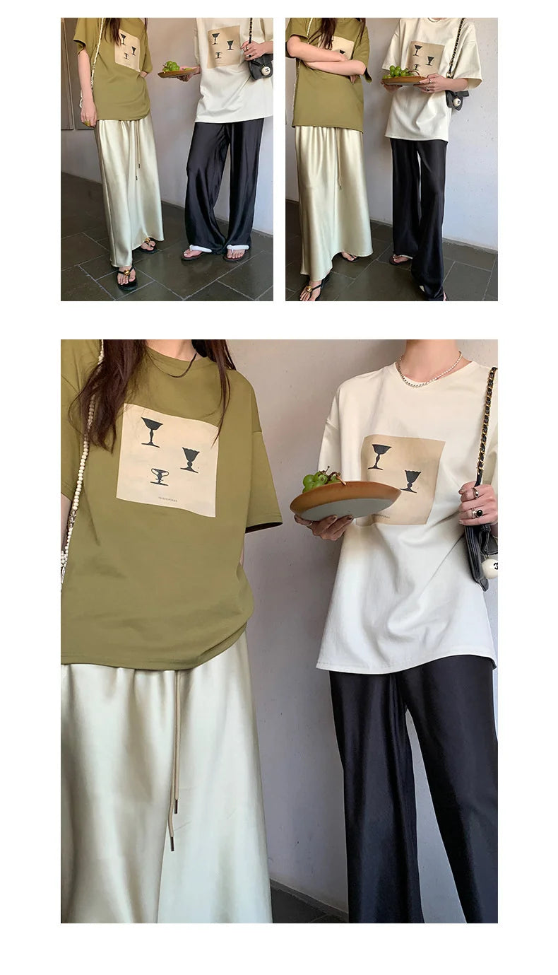 Satin Wide Leg Pants Long Floor Casual Pants Women's Summer