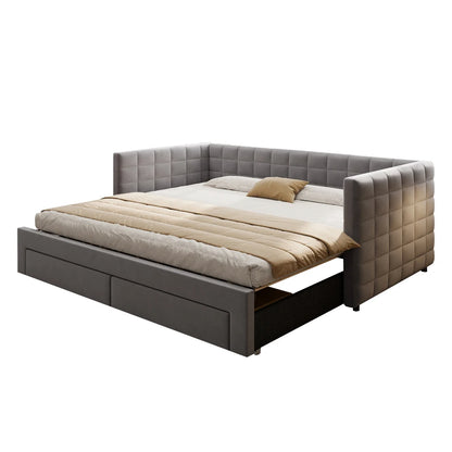 3-in-1 ausziehbares Schlafsofa 90 x 190 cm, Multifunktionsbett mit Schubladen, Einzel-/Doppelbett, Baumwolle und Leinen (Matratze nicht im Lieferumfang enthalten)