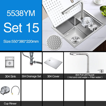 SUS 304 Island Hidden Kitchen Sink Rice Grain Embossing Prevent Scratches Handmade Bar Counter kitchen Sink With Cup Rinser