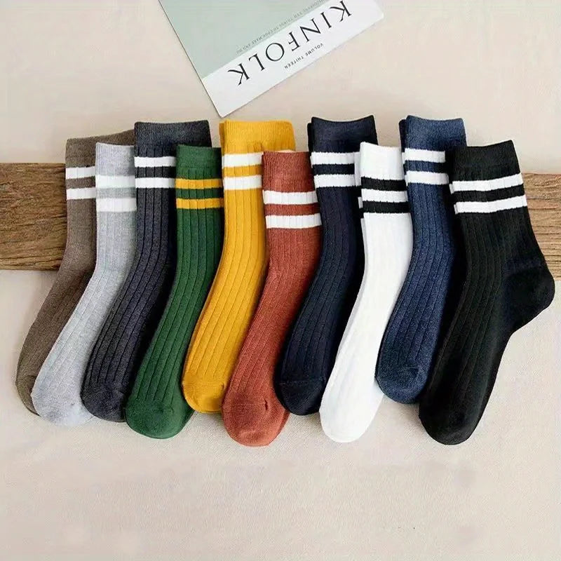 5 Pairs Of Men's Socks, Autumn And Winter Vintage Fun Fashion Athletic Socks, Sports Trend Socks.