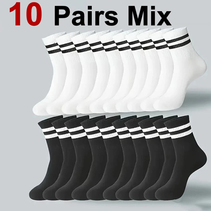 5/10/20 Pairs Neutral Solid Color Round Neck Socks Spring Autumn Sweat Absorbing Breathable Comfortable All-season Sports Socks.