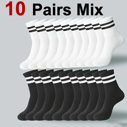 5/10/20 Pairs Neutral Solid Color Round Neck Socks Spring Autumn Sweat Absorbing Breathable Comfortable All-season Sports Socks.