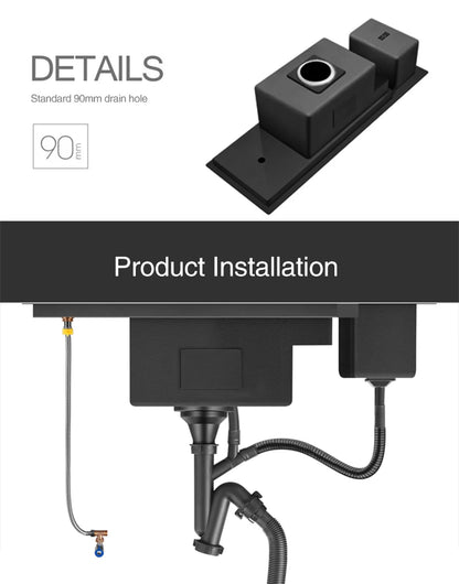 Nanometer Black Hidden Cup Rinser Bar kitchen Sink SUS 304 Stainless Steel Handmade Cup Washer Bar kitchen Sinks With Trash Can