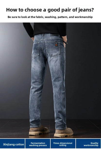 Autumn Winter Men's Fashion Casual Stretch Straight-leg  Jeans Men Streetwear Denim Jogger Pants Men Baggy Harem Jean Trousers.