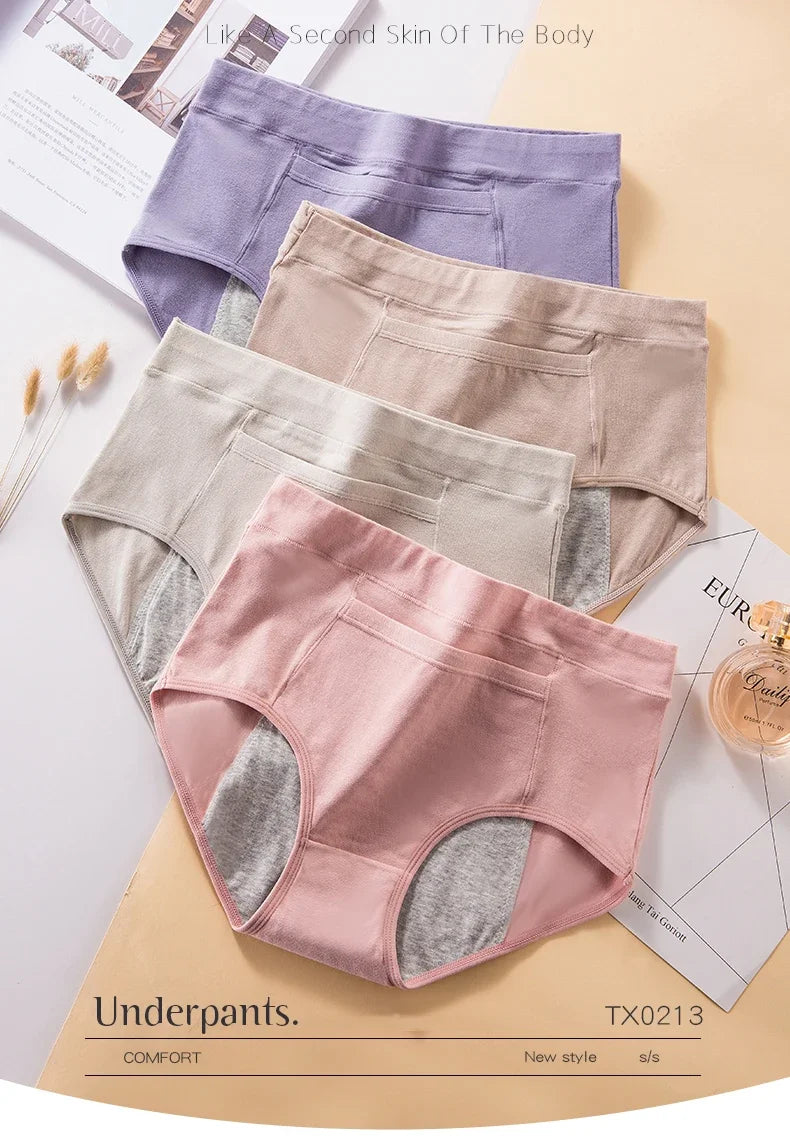 4 Pcs Women's Menstrual Period Panties High Waist Cotton Leak-Proof Underwear Absorbent Postpartum Post Surgery Period Underwear.