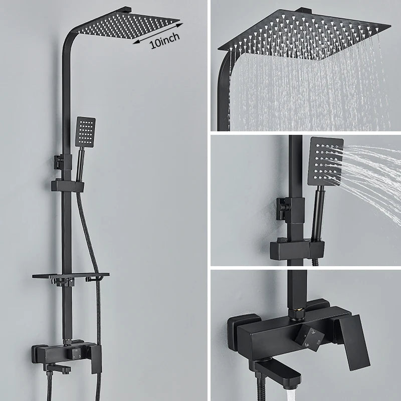 Black Chrome 3/4-way Shower Faucet Rainfall Shower Hot Cold Water Mixer Bidet Faucet Commodity Shelf For Bathroom Shower Mixer