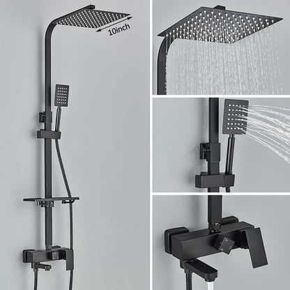 Black Chrome 3/4-way Shower Faucet Rainfall Shower Hot Cold Water Mixer Bidet Faucet Commodity Shelf For Bathroom Shower Mixer