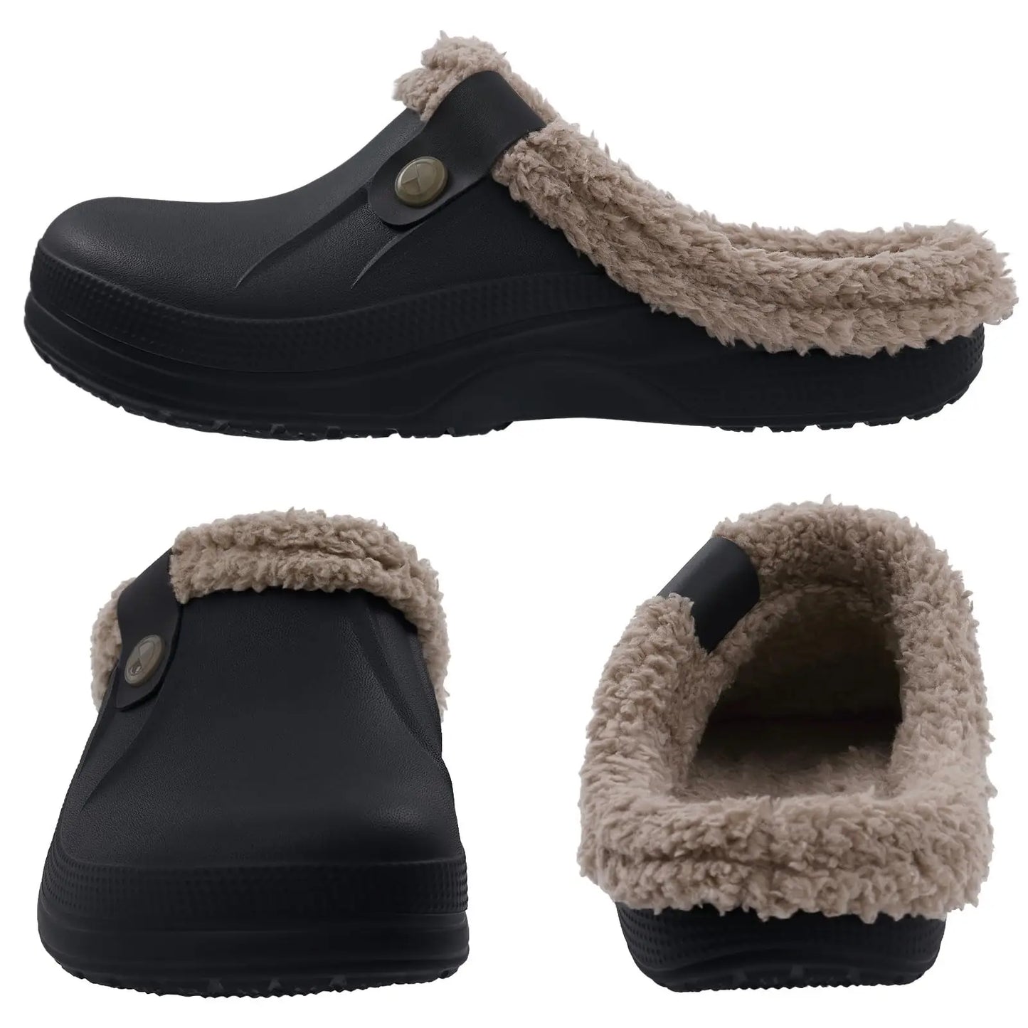 Eyriphy Classic Fur Lined Clogs For Women Waterproof Winter Fuzzy Slippers Mens Cotton Shoes For Indoor And Outdoor Rubber Soles.