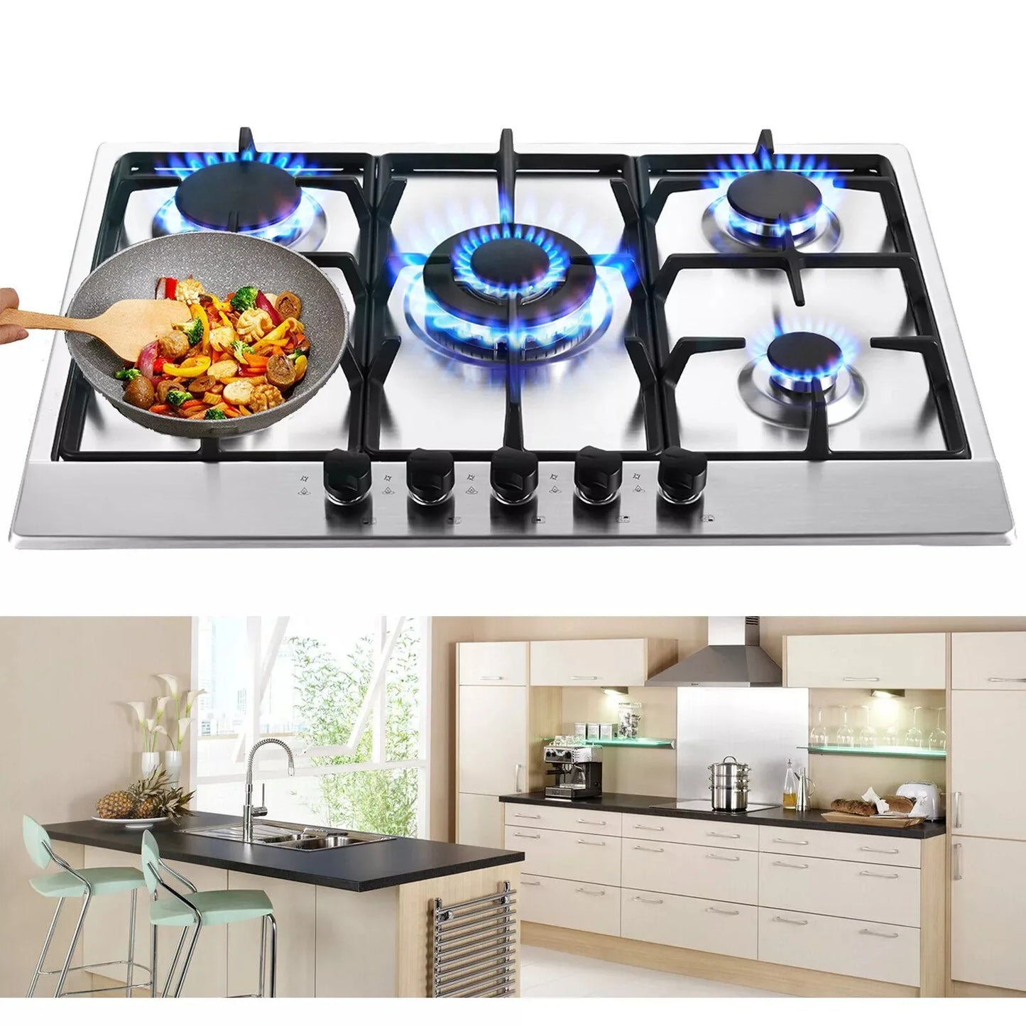Topstrong 5 Burner Stainless Built-in Natural Gas Propane NG/LPG Gas Hob YYEUGCT-S05.
