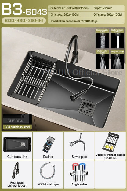 304 Stainless Steel Kitchen Sink Single Bowl Thickened Material Undermount Basin Vegatable Workstation With Drain Accessories