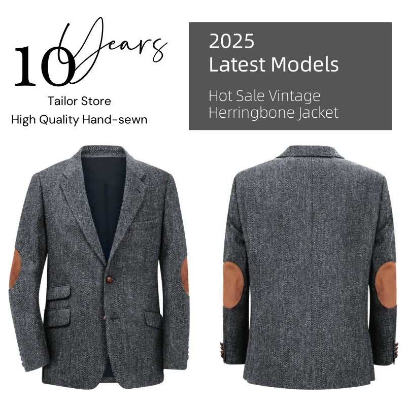Men's Blazer Herringbone Single Breasted Casual Elegant Man Suit Jackets Coat Men's Stage Clothing Clothing-for-men Male Clothes.