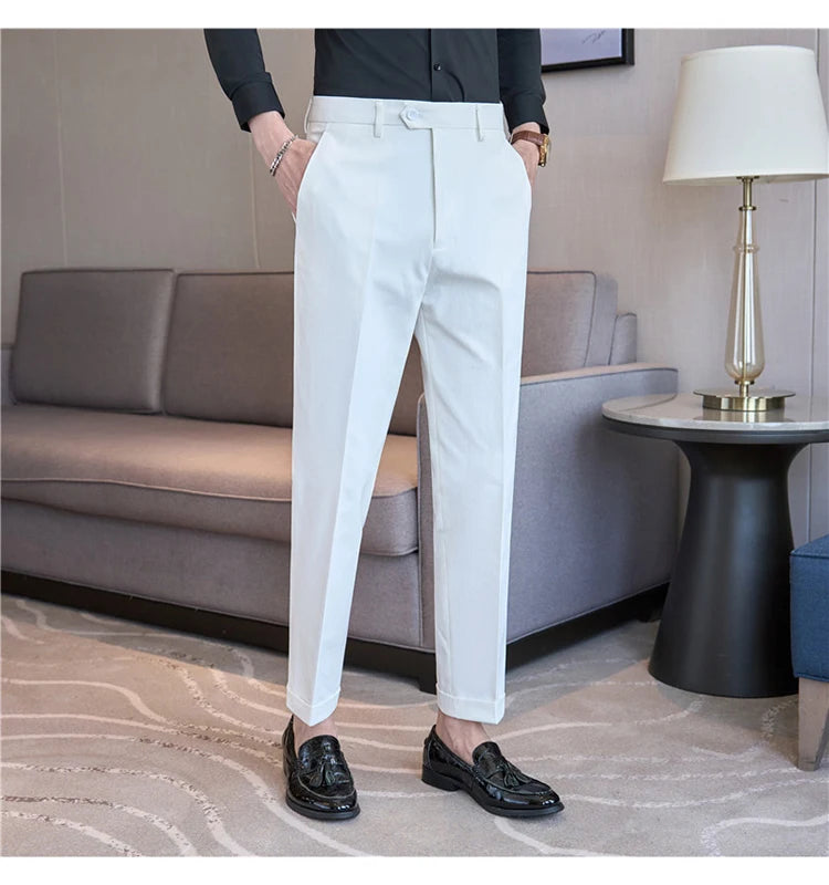 Men Suit Pants 2025 Elastic Slim Fit Formal Dress Pants Solid Casual White Trousers Pantalon Homme Wedding Party Men Clothing.