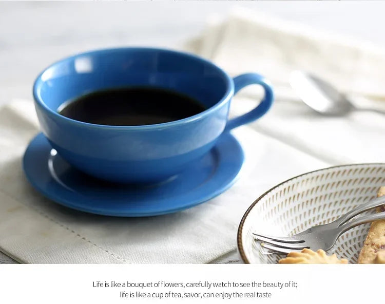 New Design Colourful Coffee Set Coffee Cup and Saucer Underglazed Low Procelain Cappuccino Latte Cup 250ml.