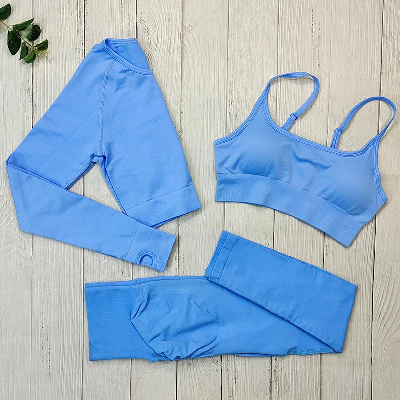 Seamless Sports Suit Yoga Set for Women Fitness Wear Long Sleeve Yoga Clothing Gym Workout Sportswear Two Piece Tracksuit Women