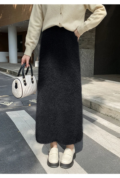 Autumn Winter New Knit Long Skirt Women Casual Thick Korean High Waist Soft A-Line Skirt