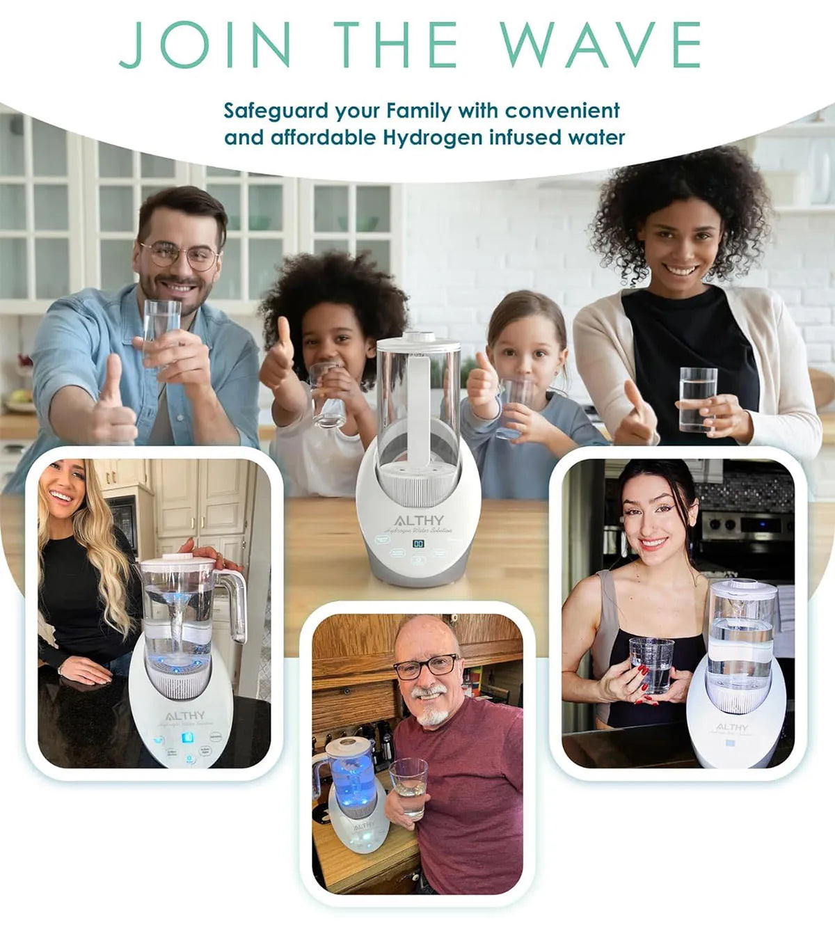 ALTHY Hydrogen Water Pitcher Generator Machine Bottle Jug Kettle SPE PEM Technology. Balanced Water PH Calcium Sulfite filter.