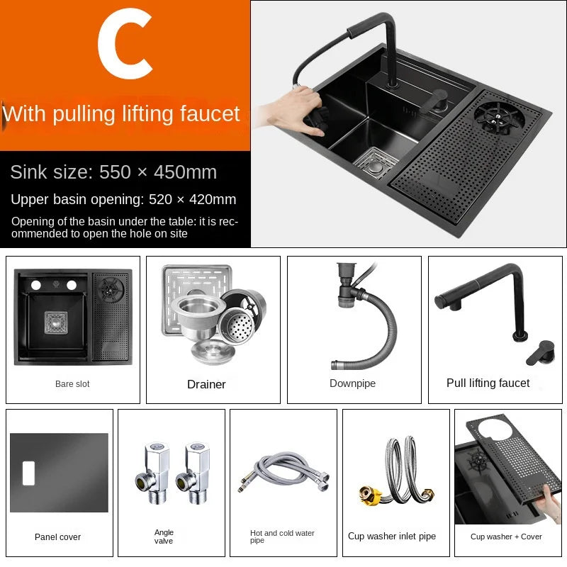 55 cm x 45 cm Küchenspüle Nano 304 Edelstahl Gemüsewaschbecken Einzelwaschbecken Waschbecken Waschbecken Verstellbarer Klapphahn