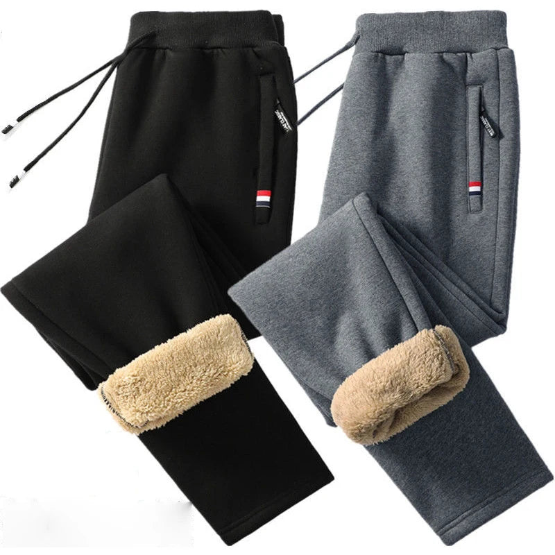 Winter Lambswool Warm Casual Pants Men's Fitness Jogging Sweatpants Male Solid Drawstring Bottoms Fleece Straight Trousers M-5Xl.