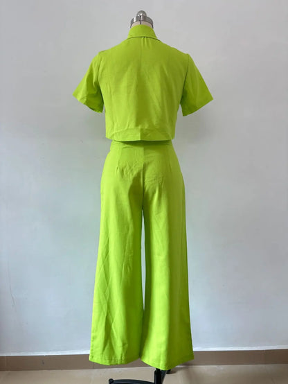 Y2k Crop Tank Top & Wide Leg Pants Set Vest Green 2024 Matching Sets Summer Vintage Boho High Waist Loose Work Suit Streetwear.