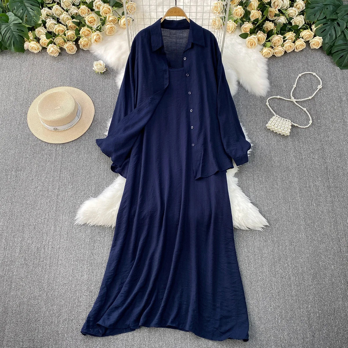 Muslim Women Shirt Dress Two Piece Set Solid Modest Suits Ramadan Musulman Ensemble Morocco Dubai Abayas Islam Outfits Jalabiya.