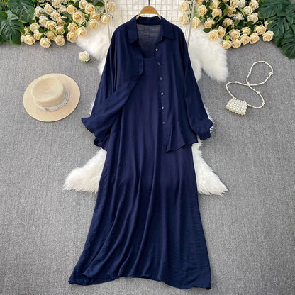 Muslim Women Shirt Dress Two Piece Set Solid Modest Suits Ramadan Musulman Ensemble Morocco Dubai Abayas Islam Outfits Jalabiya.
