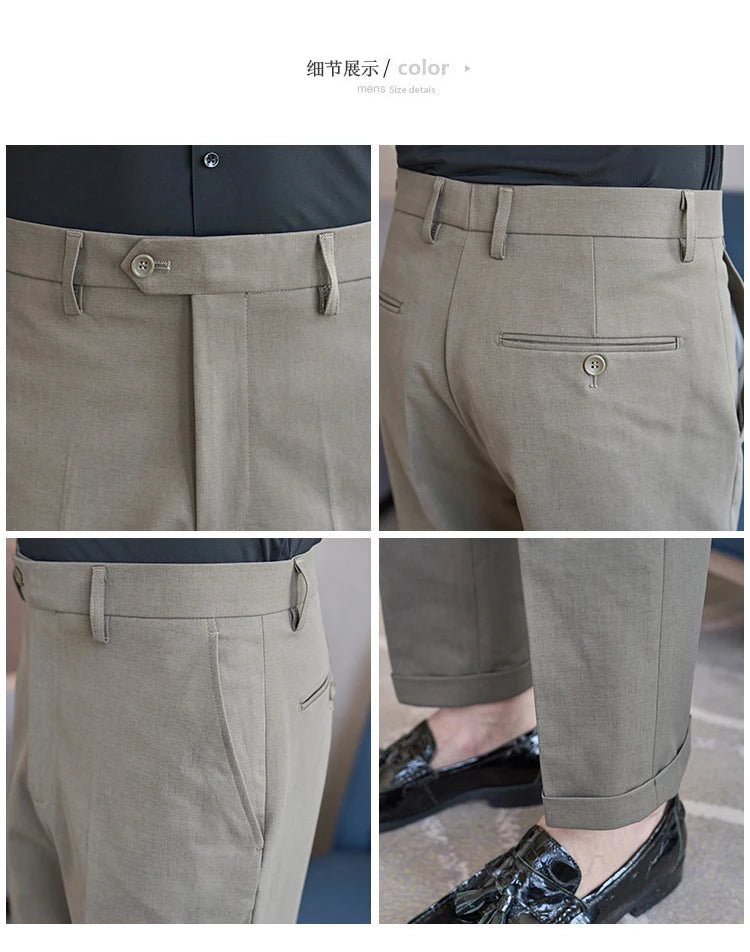 Men Suit Pants 2025 Elastic Slim Fit Formal Dress Pants Solid Casual White Trousers Pantalon Homme Wedding Party Men Clothing.