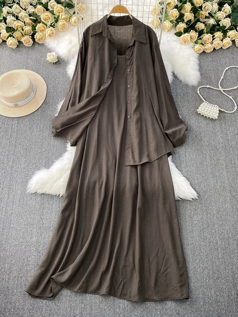 Muslim Women Shirt Dress Two Piece Set Solid Modest Suits Ramadan Musulman Ensemble Morocco Dubai Abayas Islam Outfits Jalabiya