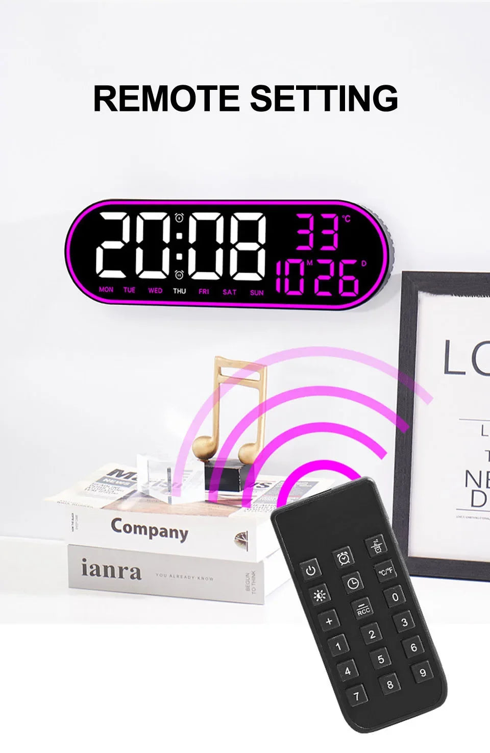 15-Zoll-LED-Digital-Wanduhr, Schlummeruhr, Farbe, Außenrahmen, Temperatur, Datum, Wochenanzeige, Fernbedienung, elektronische Stummuhr