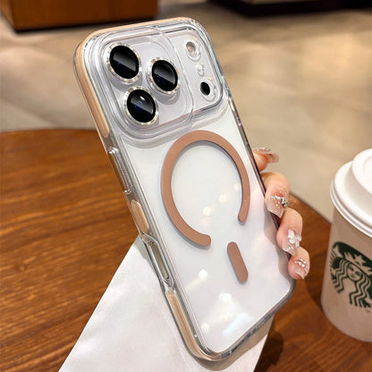 Glass Camera Protector Case for iPhone 17 13 14 15 16 Pro Max 16 Plus Magsafe Case Anti-knock Shockproof Clear 17Air 17Pro Cover