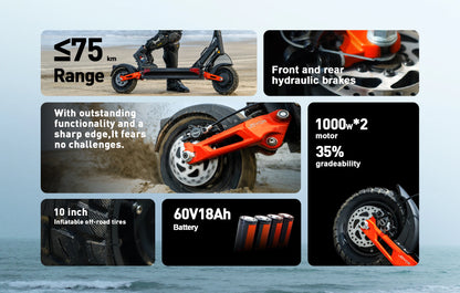 JOYOR T10 Foldable Adult Electric Scooter E-Scooter 25/60 km/h Electric Kick Scooter 2000W Skateboards 60V 18Ah Kickboard.