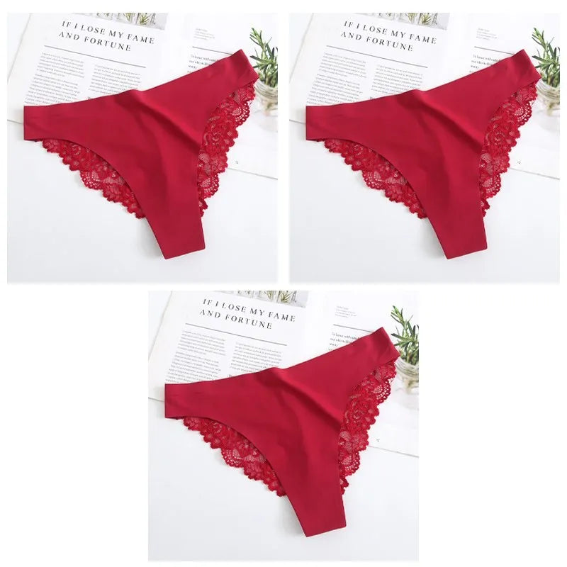 3PCS Women's Sexy Lingerie Panties Lace Plus Size Briefs Low Waist Underpants Intimates Seamless Briefs Silk Panty Women Tangas.