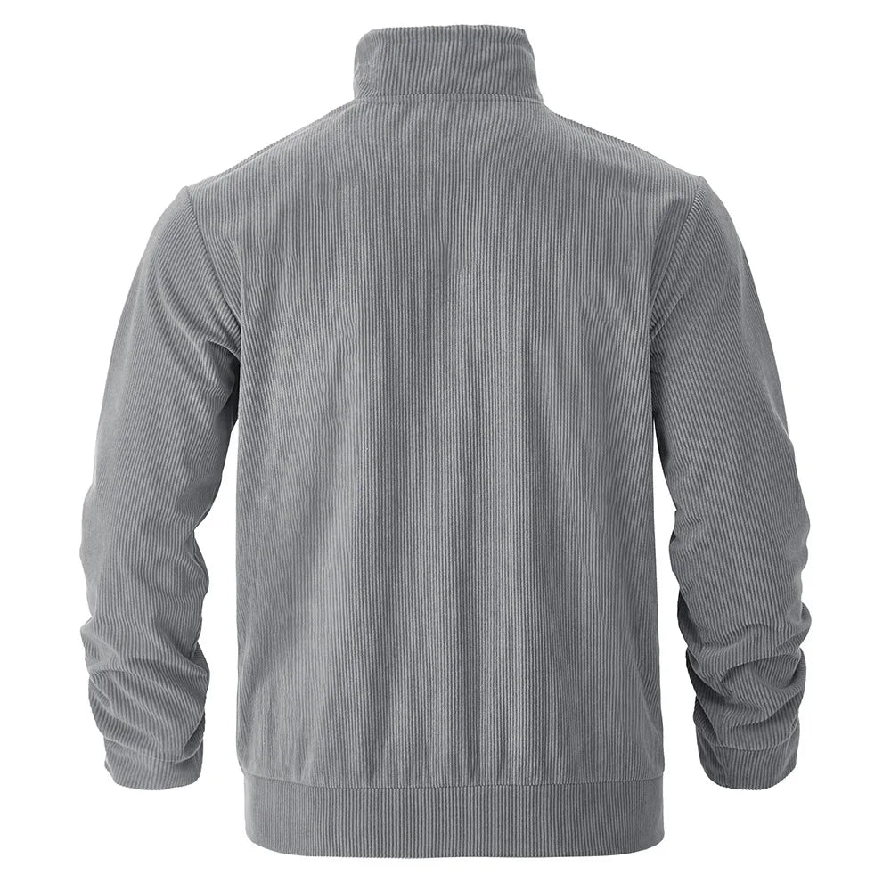 Men's Corduroy Jacket Stand-up Collar Slim Fit Retro Multi-pocket Workwear Commuter Coat for Spring And Autumn