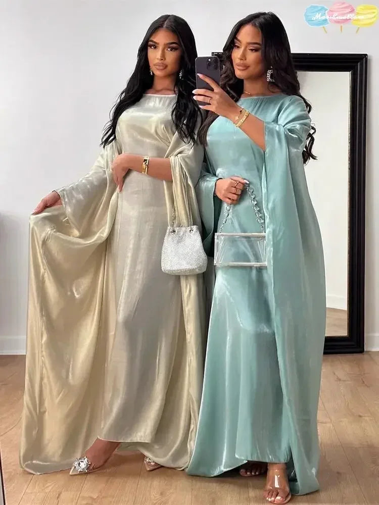Summer Butterfly Batwing Satin Shiny Abaya Dubai Luxury 2024 Islam Muslim Maxi Kaftan Dress Kebaya Abayas for Women Vestidos.
