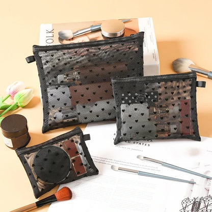 Women Mesh Cosmetic Bag Travel Storage Makeup Bag Organizer Female Make Up Pouch Portable Small Large Toiletry Beauty Case.
